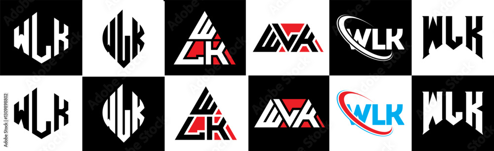 WLK letter logo design in six style. WLK polygon, circle, triangle, hexagon, flat and simple style with black and white color variation letter logo set in one artboard. WLK minimalist and classic logo WLK letter logo design in six style. WLK polygon, circle, triangle, hexagon, flat and simple style with black and white color variation letter logo set in one artboard. WLK minimalist and classic logo