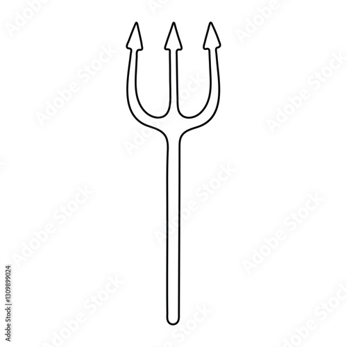 Devil trident vector illustration. Hand-drawn pitchfork icon in doodle style. Black line art isolated on white background.