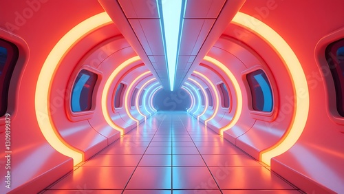 Fototapeta Naklejka Na Ścianę i Meble -  Sci-fi space station interior corridor