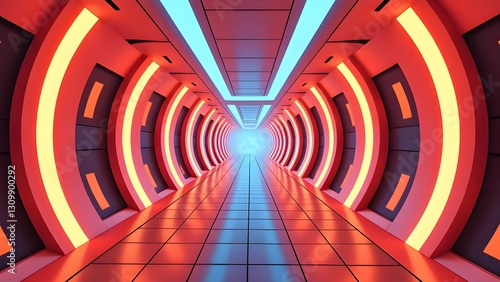 Fototapeta Naklejka Na Ścianę i Meble -  Sci-fi space station interior corridor