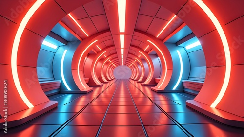 Fototapeta Naklejka Na Ścianę i Meble -  Sci-fi space station interior corridor