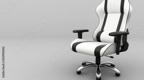 Modern white and black gaming chair isolated on a gray background