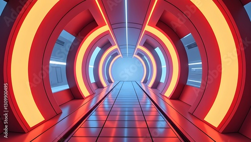 Fototapeta Naklejka Na Ścianę i Meble -  Sci-fi space station interior corridor