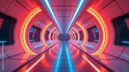 Fototapeta Naklejka Na Ścianę i Meble -  Sci-fi space station interior corridor