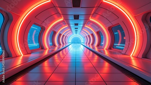 Fototapeta Naklejka Na Ścianę i Meble -  Sci-fi space station interior corridor