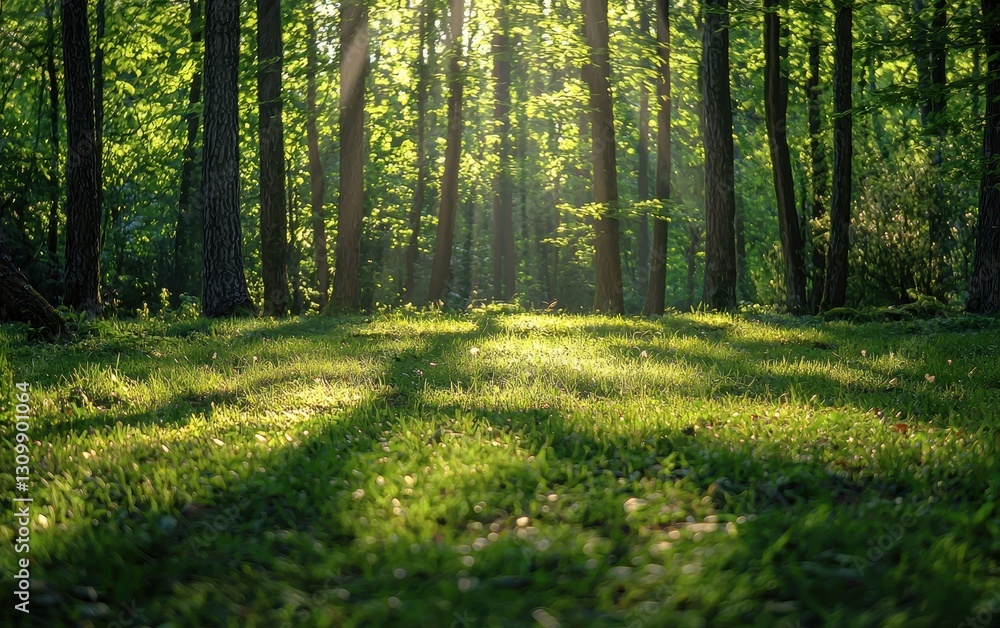 Fototapeta premium Forest Clearing With Fresh Spring Grass