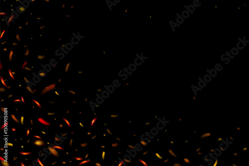 Fire sparks background, flame with sparks corner, abstract flying embers, heat sparkles vector illustration