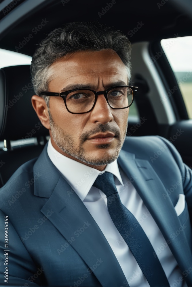 arafed man in a suit and tie sitting in a car arafed man in a suit and tie sitting in a car