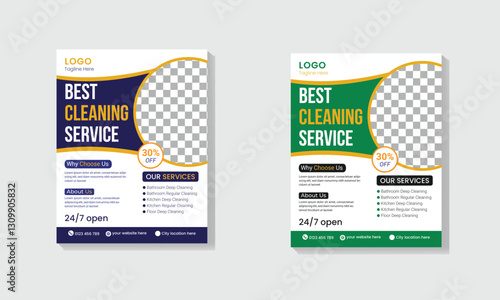 Creative modern vector cleaning service flyer, house cleaning flier, home service template, pool, roof cleaning poster, office cleaning flyer design template