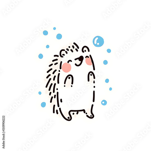 Radiant hedgehog ornamental artwork, elegant linework with bubbles