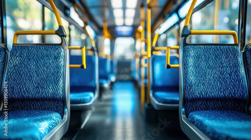 Inside an Industrial Bus Depot: Organized Seating Layout amidst an Empty Warehouse Interior near a Busy Factory, Connected to a Train Station for Efficient Transportation.