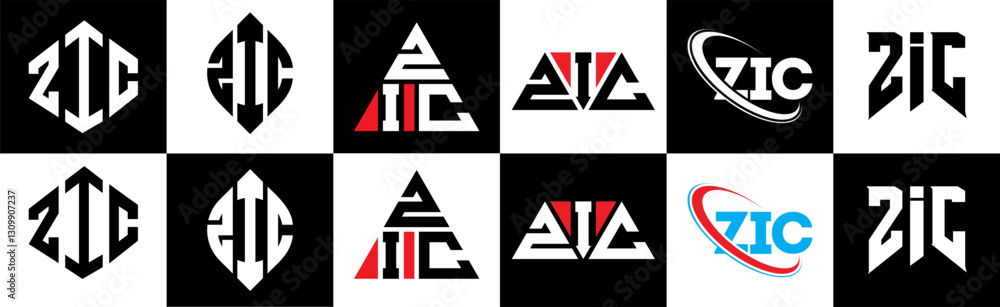ZIC letter logo design in six style. ZIC polygon, circle, triangle, hexagon, flat and simple style with black and white color variation letter logo set in one artboard. ZIC minimalist and classic logo ZIC letter logo design in six style. ZIC polygon, circle, triangle, hexagon, flat and simple style with black and white color variation letter logo set in one artboard. ZIC minimalist and classic logo