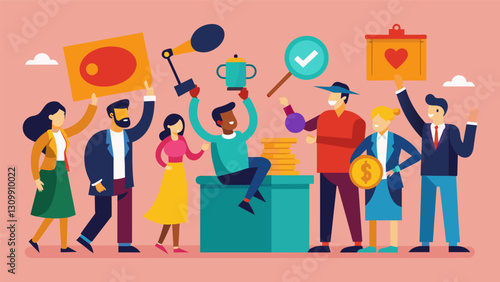 A lively auction where antique collectors passionately bid on rare and oneofakind items.. Vector illustration