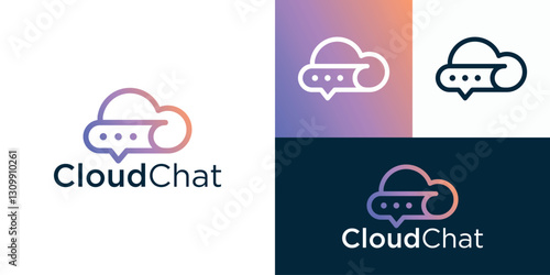 Creative cloud chat logo template. Cloud and bubble chat logo design vector illustration.