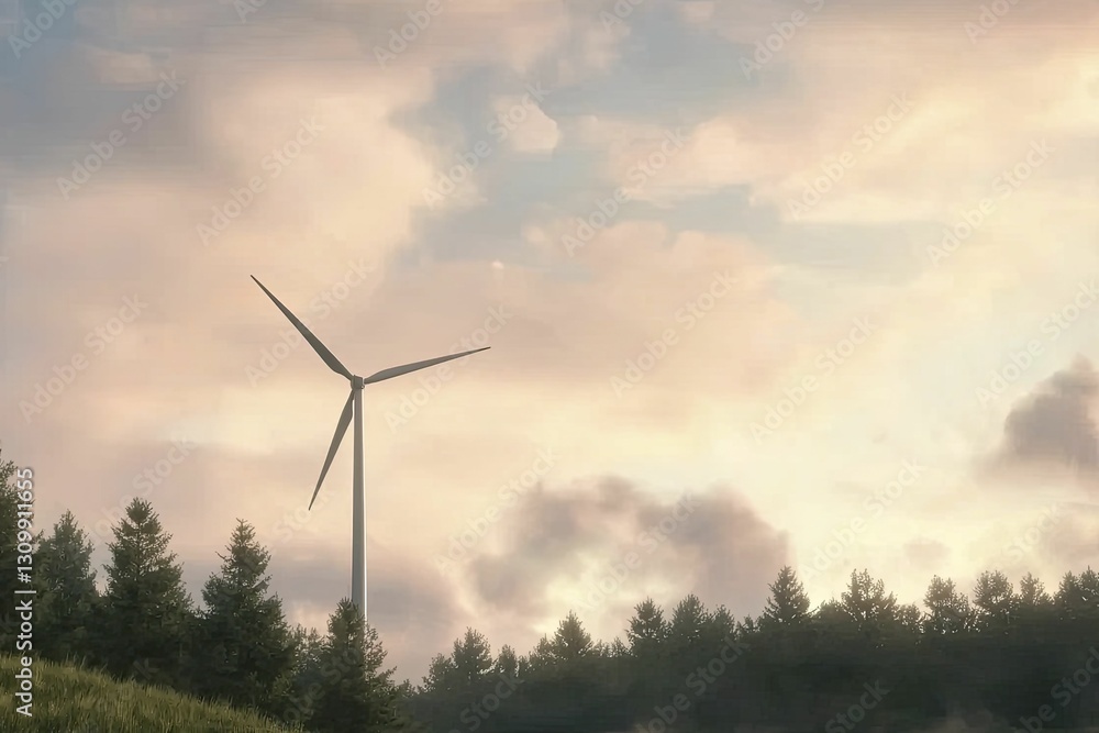 Semi silhouettes of wind turbines against a pastel sky, symbolizing progress in sustainable energy solutions.
