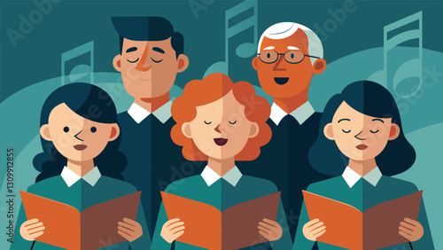 The intense concentration on each choir members face as they skillfully play their designated section of the score.. Vector illustration