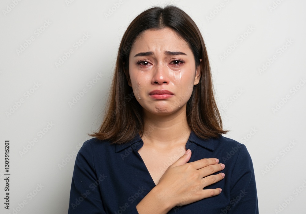 Grieving Indonesian Woman with Teary Eyes and Raw Emotion Grieving Indonesian Woman with Teary Eyes and Raw Emotion