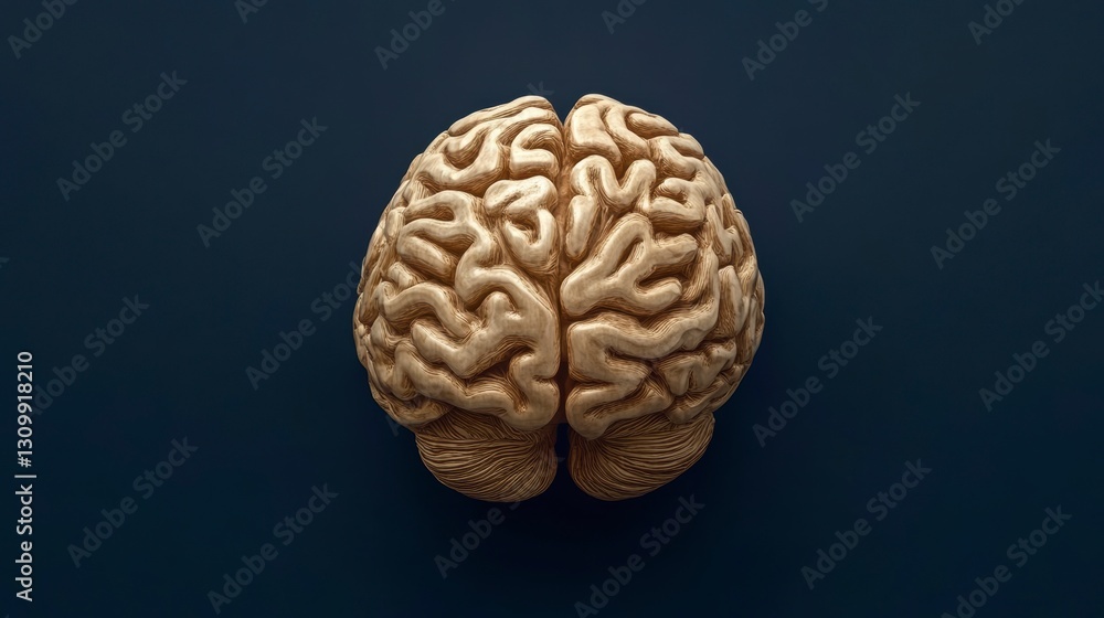 3D Rendered Human Brain, Top View, Dark Background. Possible use Educational material, science poster, medical illustration 3D Rendered Human Brain, Top View, Dark Background. Possible use Educational material, science poster, medical illustration