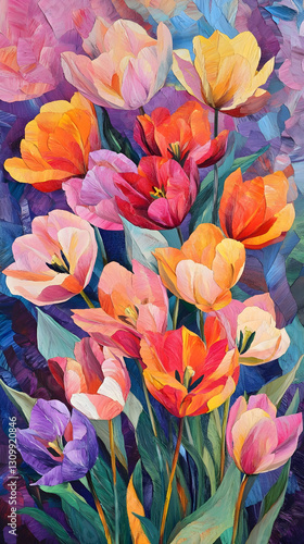Vibrant bouquet of multicolored tulips showcasing their beauty in springtime