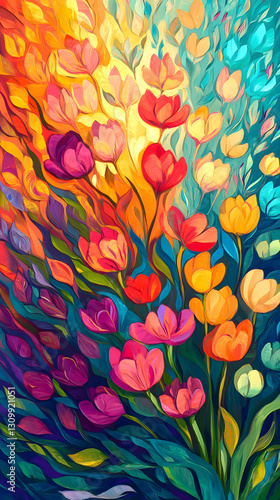 Vibrant display of blooming flowers in colorful patterns showcasing nature’s beauty and artistry