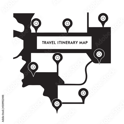 Travel itinerary map design with location markers