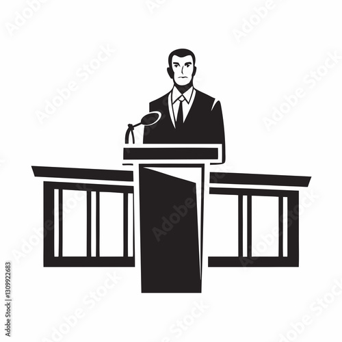 Speaker at podium delivering a speech