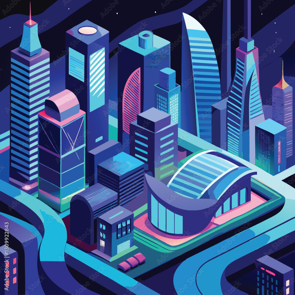 Obraz premium an illustration of a futuristic city with skyscrapers and trees