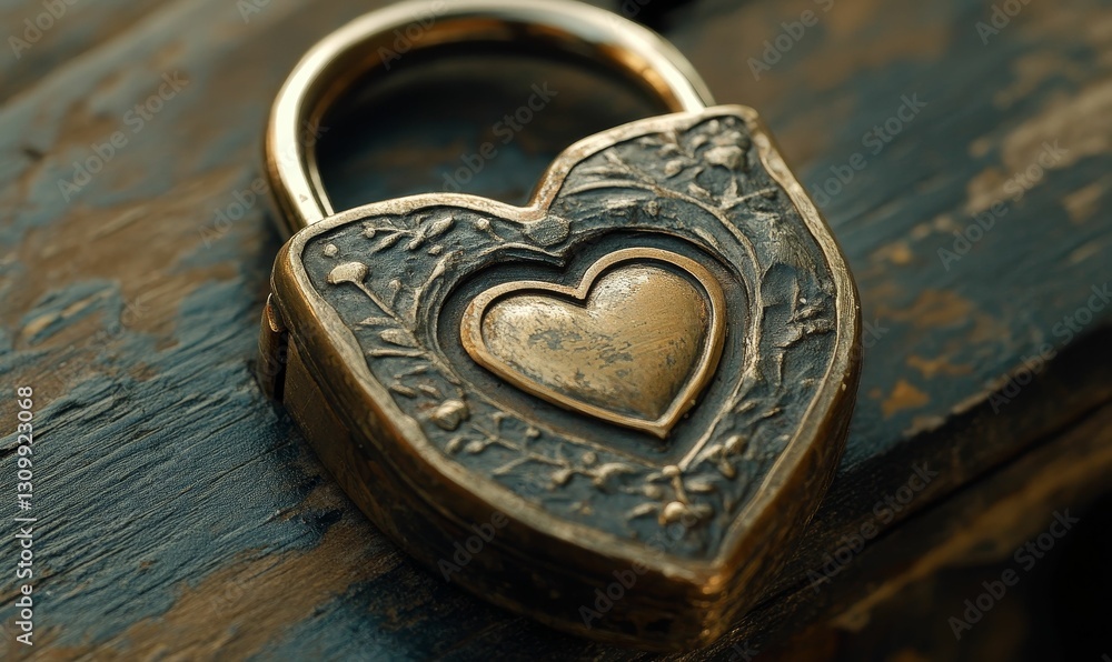 Heart shaped lock on rustic wooden surface. Heart shaped lock on rustic wooden surface.