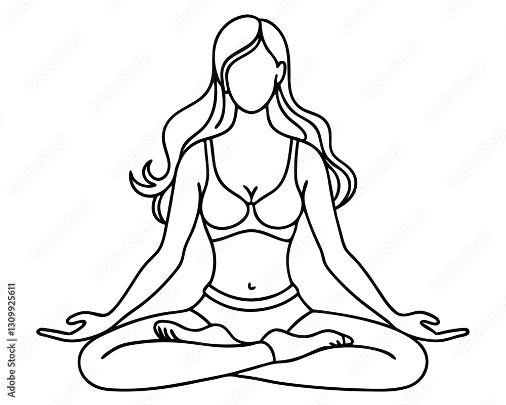 Line art illustration of a woman practicing yoga in a meditative pose Line art illustration of a woman practicing yoga in a meditative pose