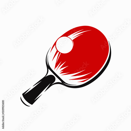 Vector illustration of a red ping pong paddle and ball