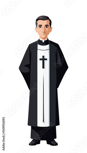 Catholic Priest Vector Illustration on Transparent Background
