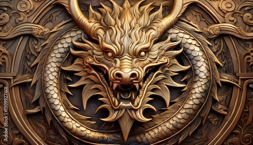 Obraz na płótnie A detailed dragon design watches over a mythical land, exuding strength and ancient magic. w salonie