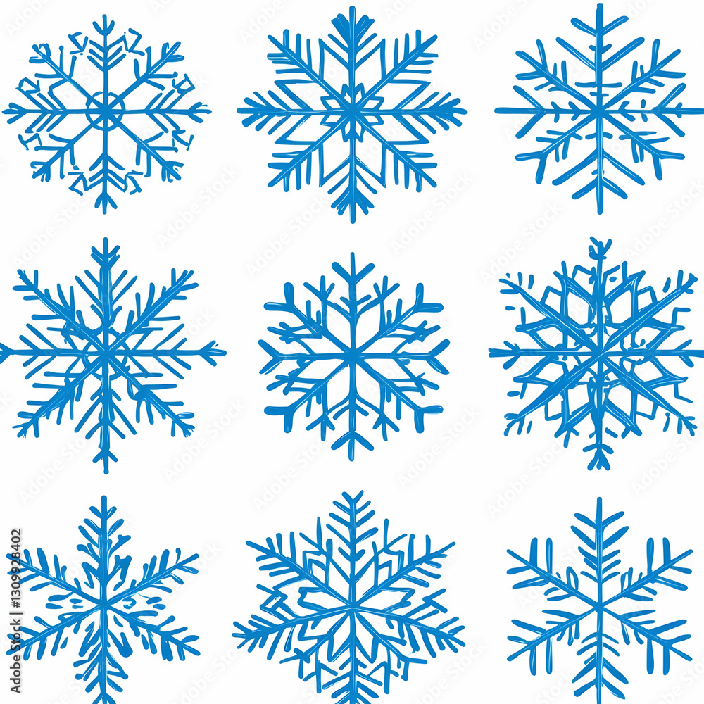 Blue Snowflake Illustration Set Blue Snowflake Illustration Set