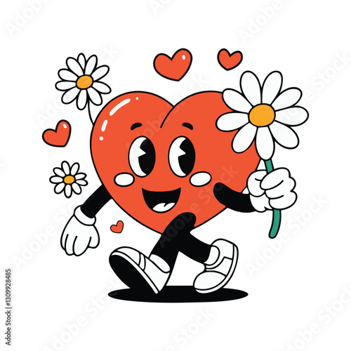 Cute cartoon heart character walking mascot design.