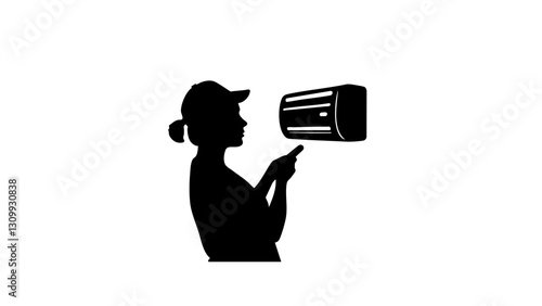 Silhouette of a technician adjusting an air conditioner  