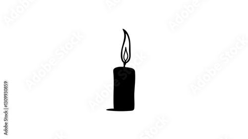 Black silhouette of a candle glowing softly on a white background  
