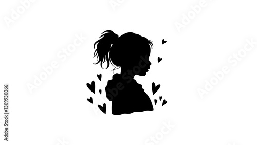 Silhouette of a girl with hearts in a romantic style  