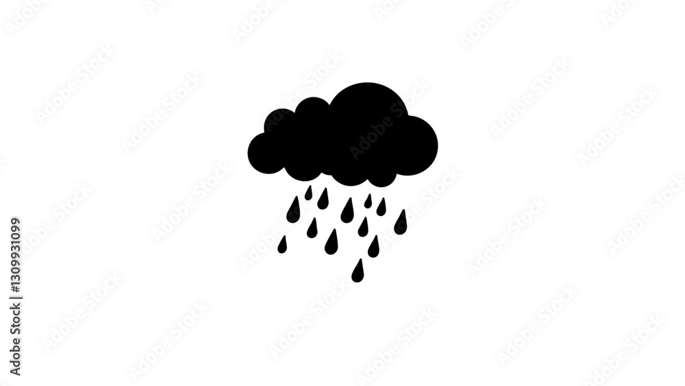 Black rain cloud silhouette with raindrops on white background Black rain cloud silhouette with raindrops on white background