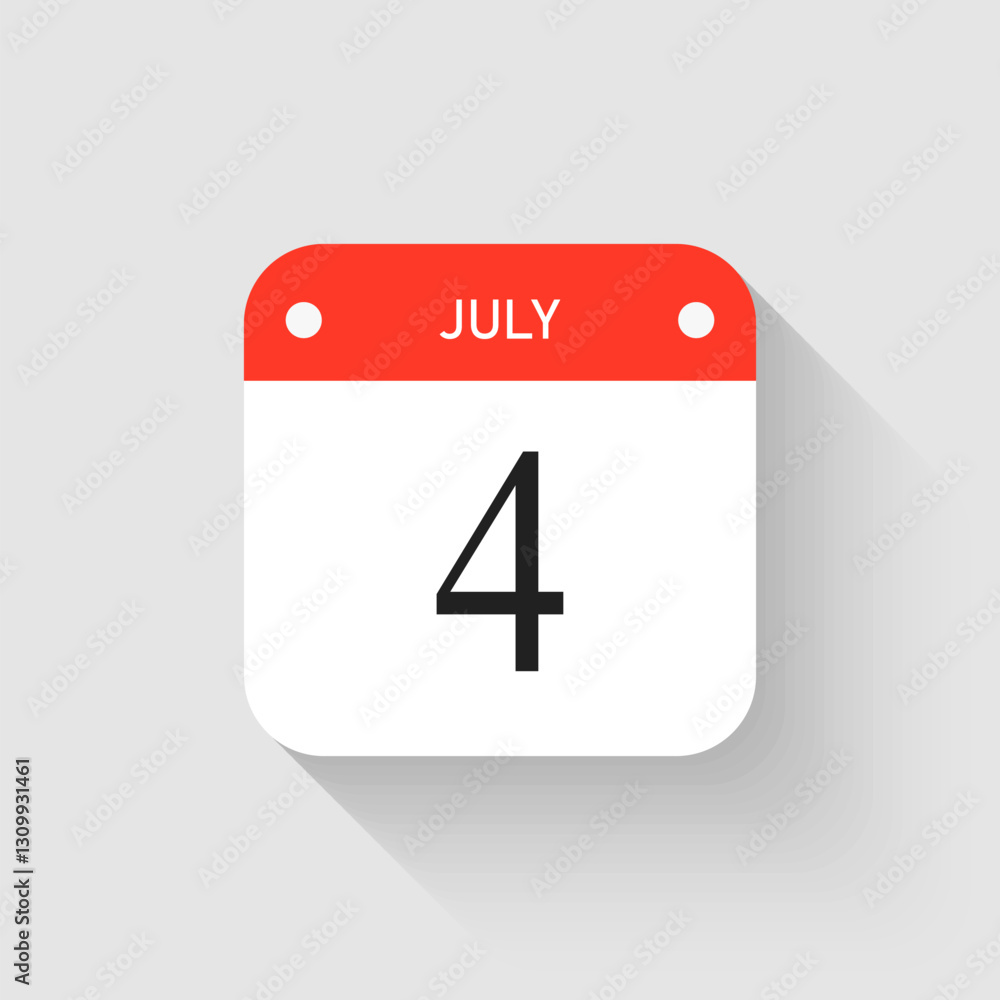 Vector icon page day calendar - 4 July month Vector icon page day calendar - 4 July month