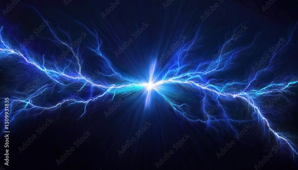 electric blue lightning bolt with branching tendrils on a dark background, high voltage energy effect for digital design
electric blue lightning bolt with branching tendrils on a dark background, high voltage energy effect for digital design
