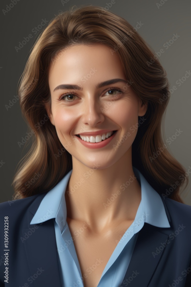 smiling woman in blue shirt and blue jacket with long hair smiling woman in blue shirt and blue jacket with long hair
