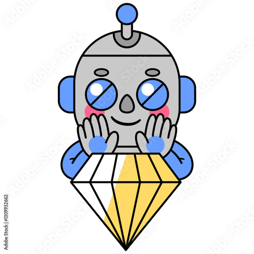 Cute robot holding a diamond