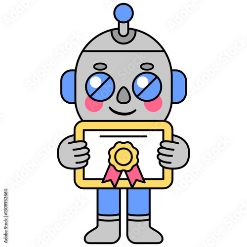 Cute robot holding a certificate