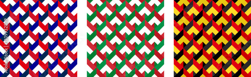 chevron arrow pattern of france, italy and belgium flags. geometric background. vector illustration