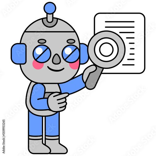 Cute robot searching info in a document
