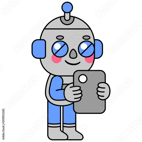 Cute robot holding a phopne