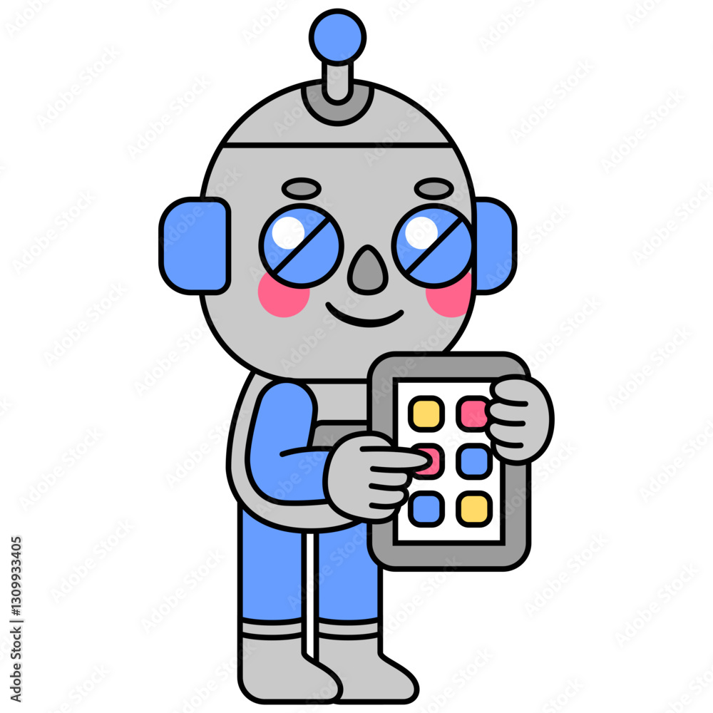 Obraz premium Cute robot holding a phone
