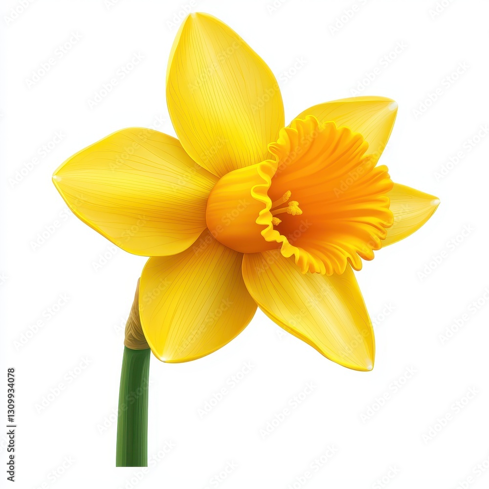 Fototapeta premium Realistic 3D Icon Cartoon of a Bright Yellow Daffodil in Full Bloom isolated on clear white background