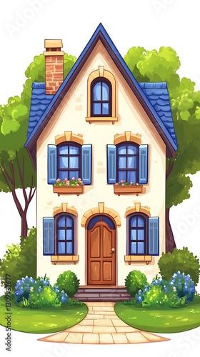 Wallpaper Mural A charming illustration of a quaint house with lush greenery Torontodigital.ca