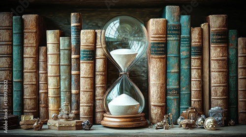 Antique Books, Hourglass, Shelf, Time Passing